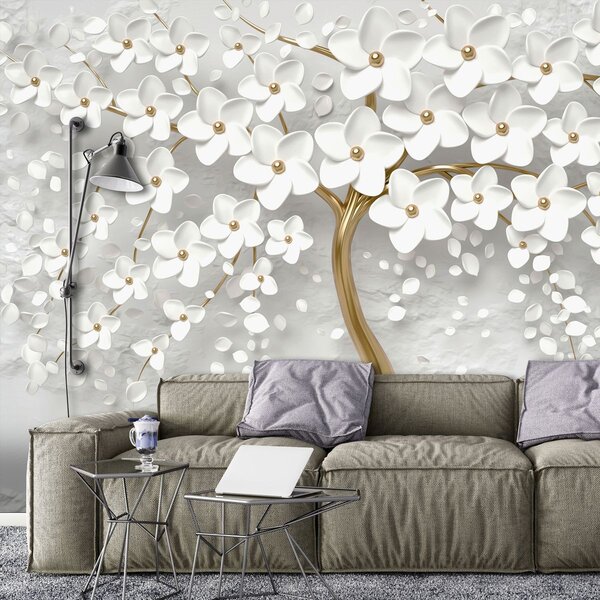 Fototapeta - Strom a bílé květy (152,5x104 cm)