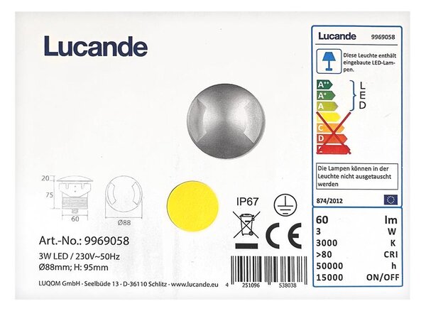 Lucande Lucande - LED Venkovní zápustné svítidlo HELENE LED/3W/230V IP67 LW0331