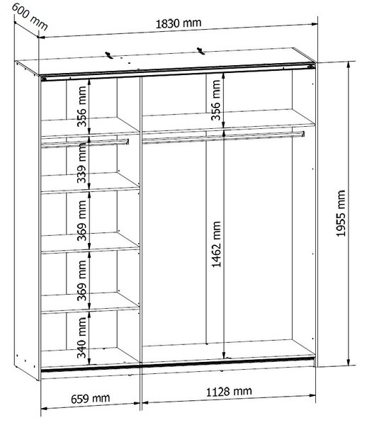 TETRIX šatní skříň SZF/183, bílý lesk