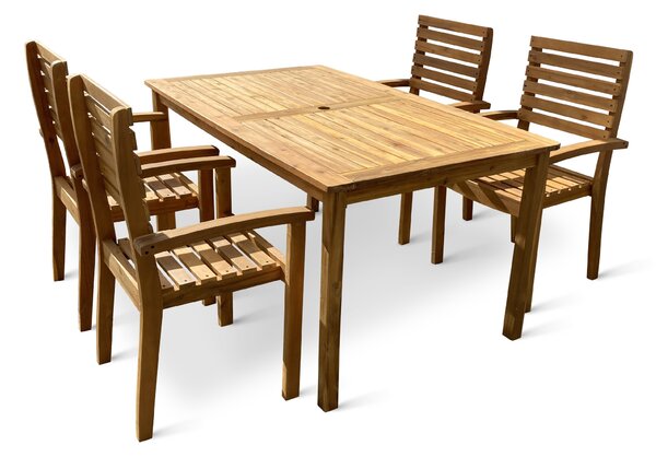 Zahradní dřevěný stůl Luc + 4x dřevěné křeslo Luc