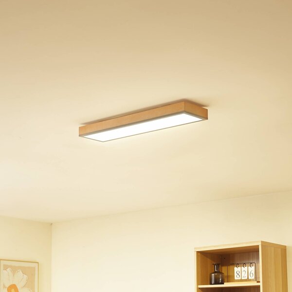 Lindby Stropní svítidlo Laviona LED, dlouhé, 80 cm, Světlé dřevo, Obývací pokoj / jídelna, Dřevo, Moderní