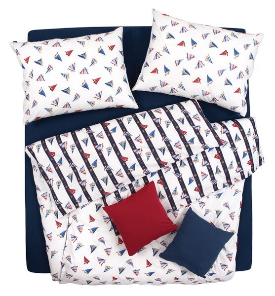 Povlečení KLASIK DESIGN regata smetanovomodročervená 140 x 200/70 x 90 cm