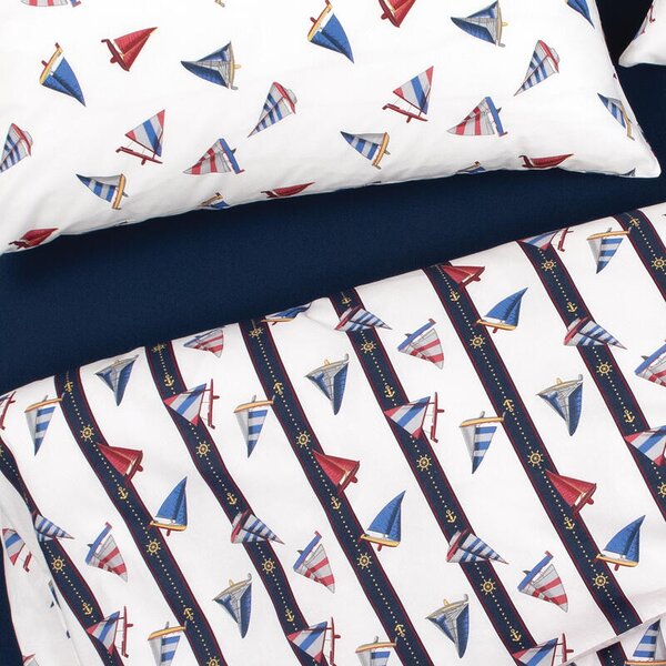 Povlečení KLASIK DESIGN regata smetanovomodročervená 140 x 200/70 x 90 cm
