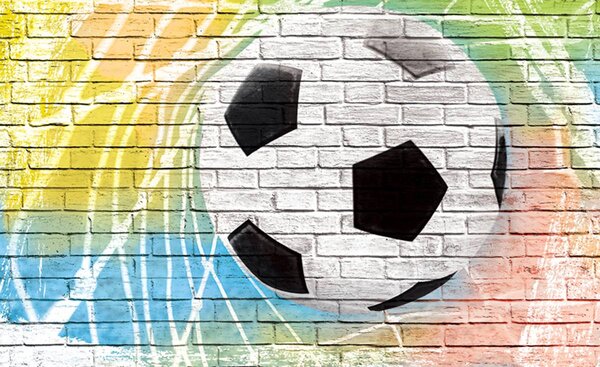 Fototapeta - Graffiti - fotbal na cihlové zdi (152,5x104 cm)