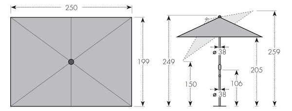 Doppler LIFE světle zahradní slunečník 250 x 200 cm béžová
