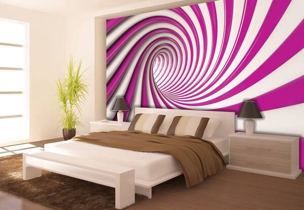 Fototapeta - Bílý a růžový 3D tunel (152,5x104 cm)