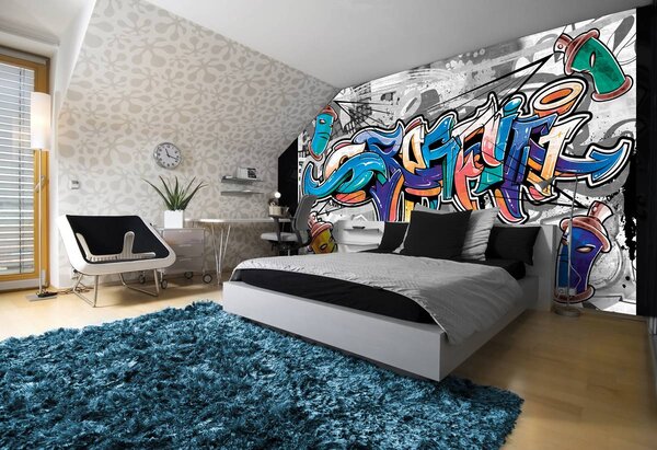 Fototapeta - Barevné Graffiti na šedé (152,5x104 cm)