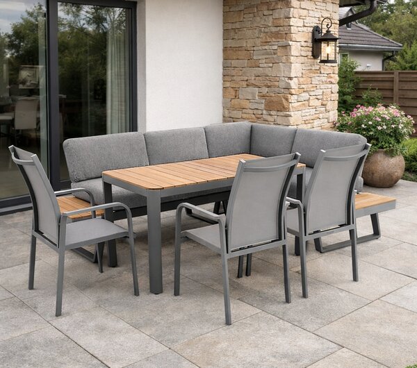 Doppler EXPERT PLUS AVERSA TEAK zahradní sedací souprava 3+2+1 šedá