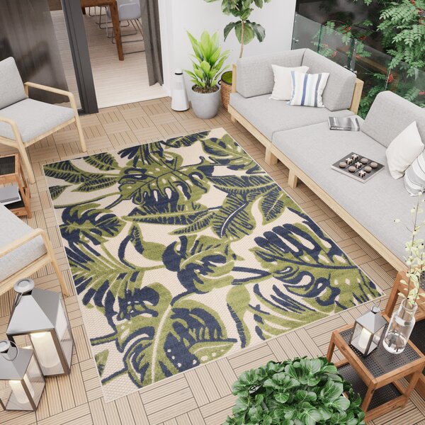 Makro Abra Kusový sisalový koberec PATIO FP37A Listy krémový zelený modrý Rozměr: 80x150 cm