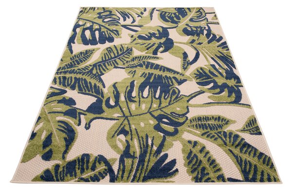 Makro Abra Kusový sisalový koberec PATIO FP37A Listy krémový zelený modrý Rozměr: 80x150 cm