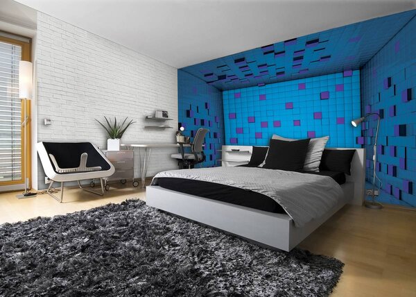Fototapeta - 3D místnost z modrých kostek (152,5x104 cm)