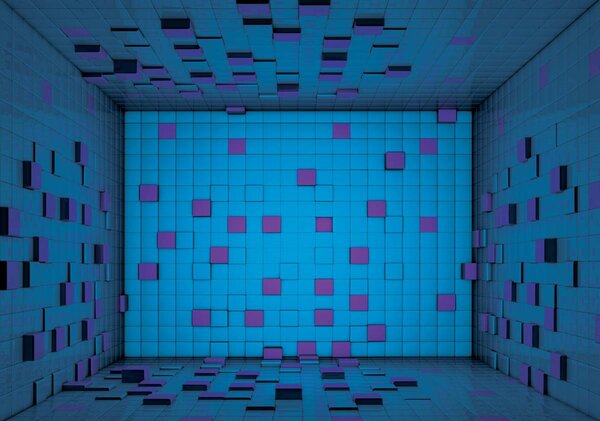 Fototapeta - 3D místnost z modrých kostek (152,5x104 cm)
