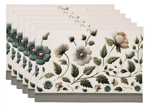Sada 6 bavlněných prostírek se zelenými květy Gently Blooming – 48x35 cm