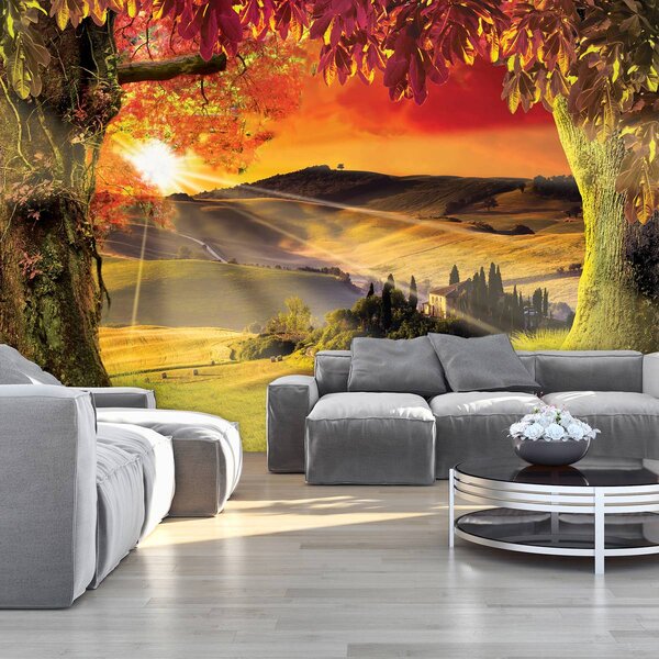 Fototapeta - Toskánsko při západu slunce (152,5x104 cm)