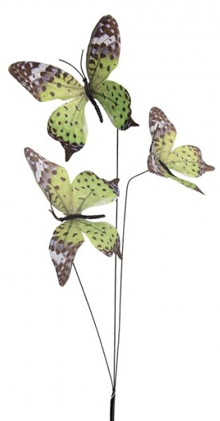 Zeleno-černý dekorační zápich do květináče motýlci – 67 cm