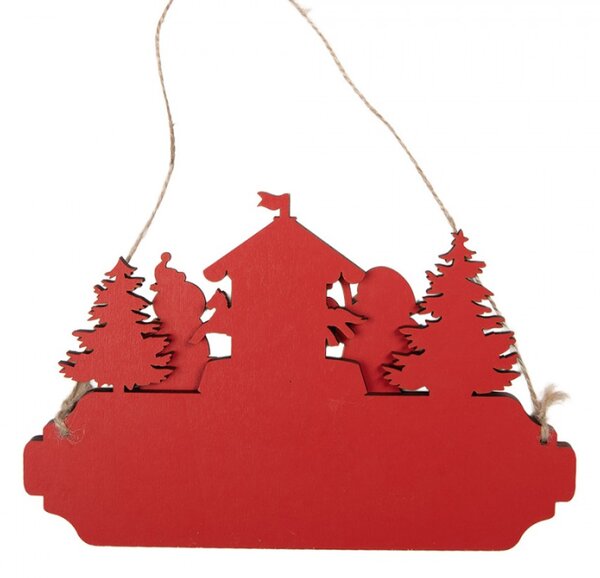 Vánoční závěsná cedulka Santa Claus, kolotoč a sněhulák – 21x1x14 cm