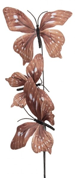 Hnědý dekorační zápich do květináče motýlci I – 67 cm