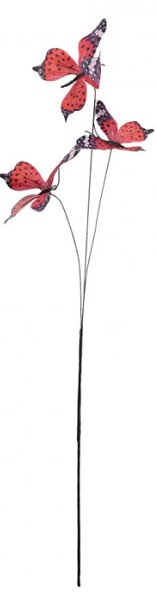 Červeno-bílý dekorační zápich do květináče motýlci – 67 cm