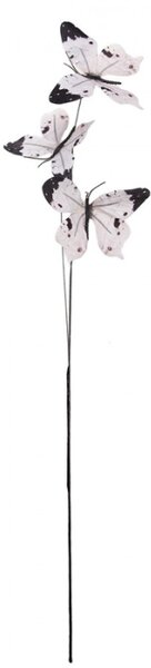 Bílo-černý dekorační zápich do květináče motýlci II – 67 cm