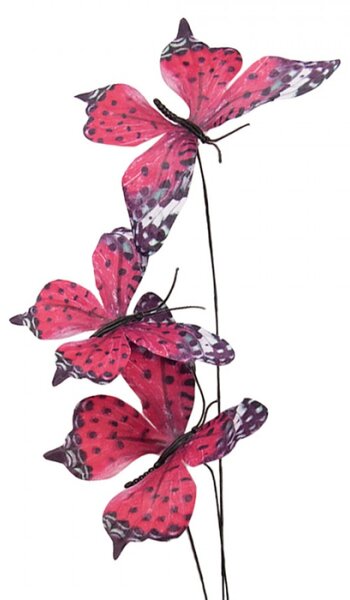 Fuchsiový dekorační zápich do květináče motýlci – 67 cm