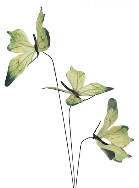 Zluto-zelený dekorační zápich do květináče motýlci – 67 cm