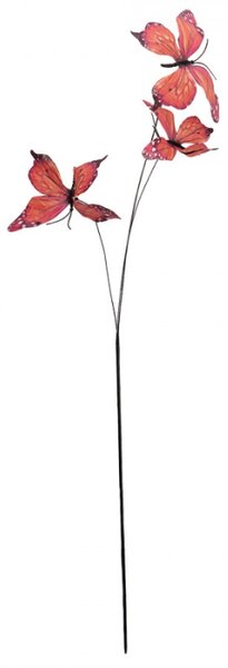 Červený dekorační zápich do květináče motýlci – 67 cm