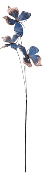 Modro-béžový dekorační zápich do květináče motýlci – 67 cm