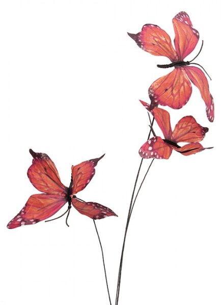 Červený dekorační zápich do květináče motýlci – 67 cm
