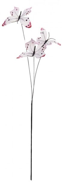 Bílo-růžový dekorační zápich do květináče motýlci III – 67 cm