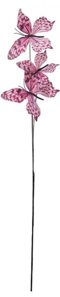 Růžový dekorační zápich do květináče motýlci s flíčky II – 67 cm