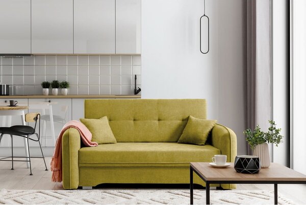 Žlutá žinylková rozkládací/s úložným prostorem pohovka 155 cm Laine – ELTAP