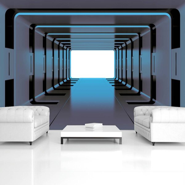 Fototapeta - Modrý 3D tunel (152,5x104 cm)