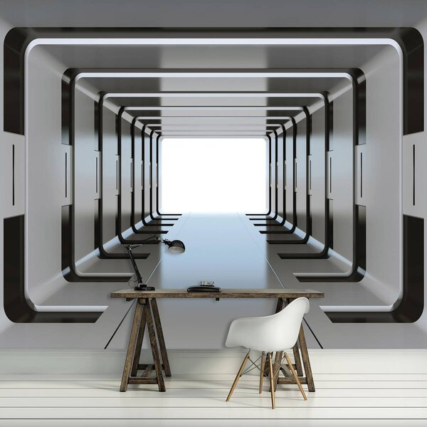 Fototapeta - 3D stříbrný tunel (152,5x104 cm)
