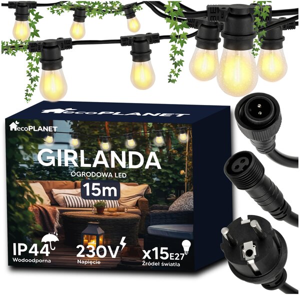 Zahradní girlanda 15m + 16x 1W LED žárovka BERGE