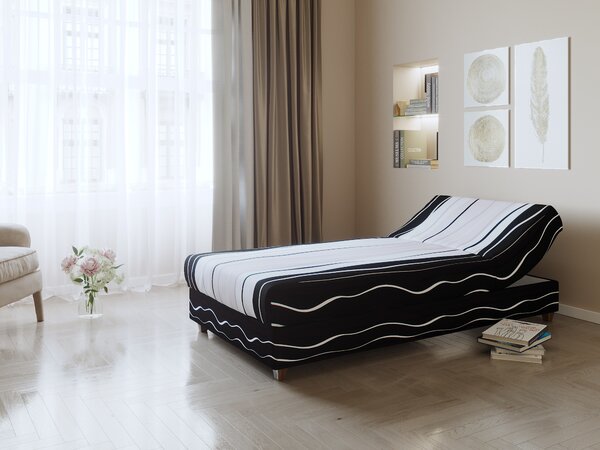 Černo-bílo-šedá čalouněná postel NEJBY 90x198 cm