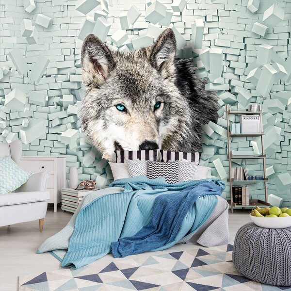 Fototapeta - Vlk vychází ze zdi 3D (152,5x104 cm)