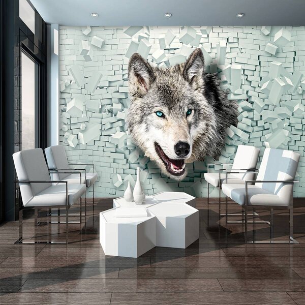 Fototapeta - Vlk vychází ze zdi 3D (152,5x104 cm)