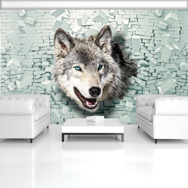 Fototapeta - Vlk vychází ze zdi 3D (152,5x104 cm)