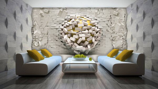 Fototapeta - 3D zeď s míčem (152,5x104 cm)
