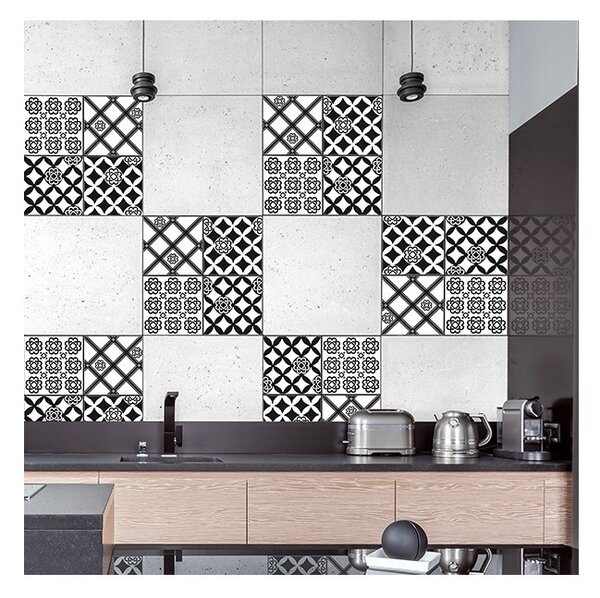Samolepicí dekorace Crearreda Tile Cover Black & White Azulejos 31222 Kachlík, černo-bílé ornamenty