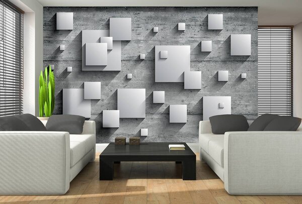 Fototapeta - Šedé čtverce na dřevěných prken (152,5x104 cm)