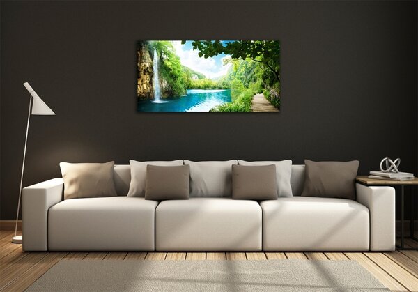 Foto obraz skleněný horizontální Vodopád v lese osh-36234695