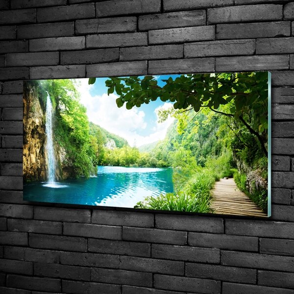 Foto obraz skleněný horizontální Vodopád v lese osh-36234695