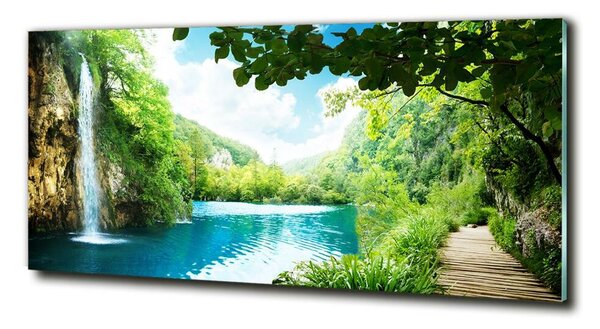 Foto obraz skleněný horizontální Vodopád v lese osh-36234695