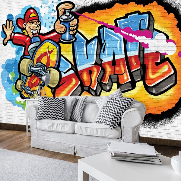 Fototapeta - Barevné Graffiti - skateboard (254x184 cm)