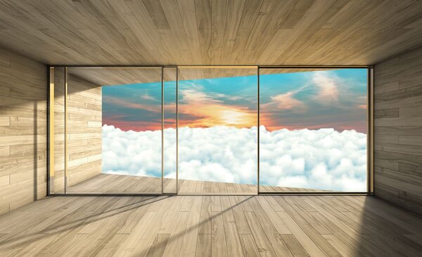 Fototapeta - Moderní dům - pohled na mraky (254x184 cm)