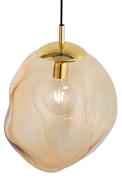 TK Lighting Zlatý závěsný lustr SOL s jantarovým stínidlem 350mm pro žárovku E27 TK4261
