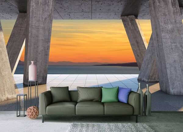 Fototapeta - Terasa s výhledem na ostrov (152,5x104 cm)