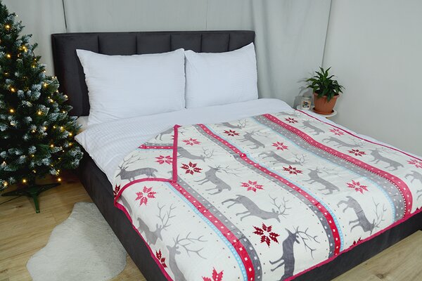Mikroflanelová deka JELEN 150x200 cm zimní;zvířata;vánoční;vločky