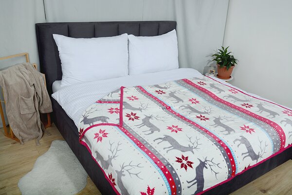 Mikroflanelová deka JELEN 150x200 cm zimní;zvířata;vánoční;vločky